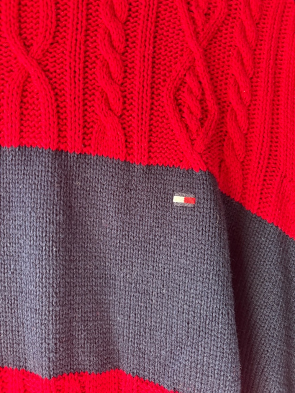 Tommy Hilfiger Cable Knit Sweater XXL Red Navy Striped Classic Logo - Picture 3 of 8